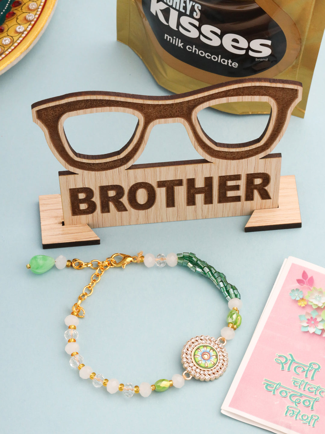 NVR Women Green Artificial Stones & Beads Floral Wraparound Rakhi, Combo for Rakshabandhan - Distacart