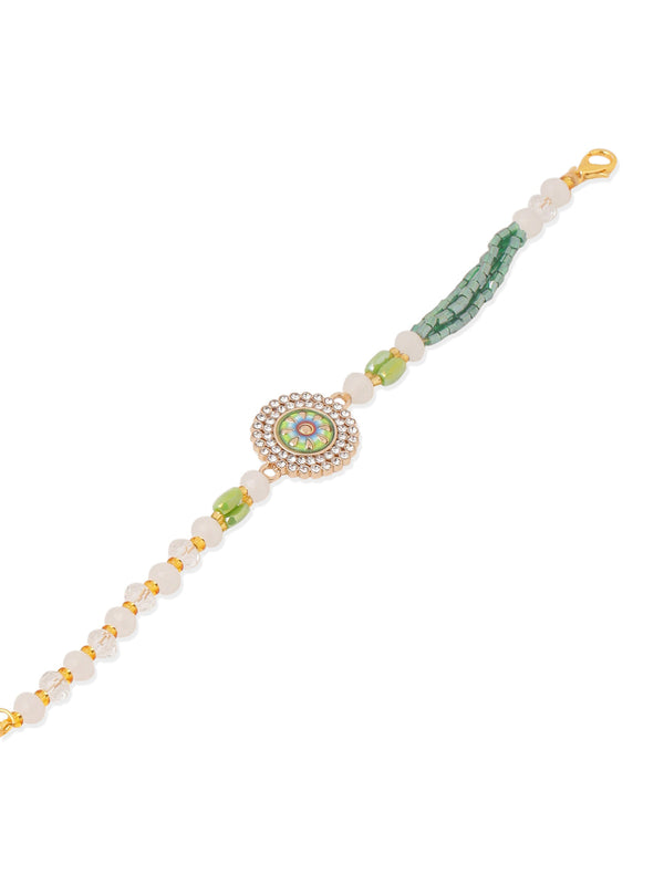 NVR Women Green Artificial Stones & Beads Floral Wraparound Rakhi, Combo for Rakshabandhan