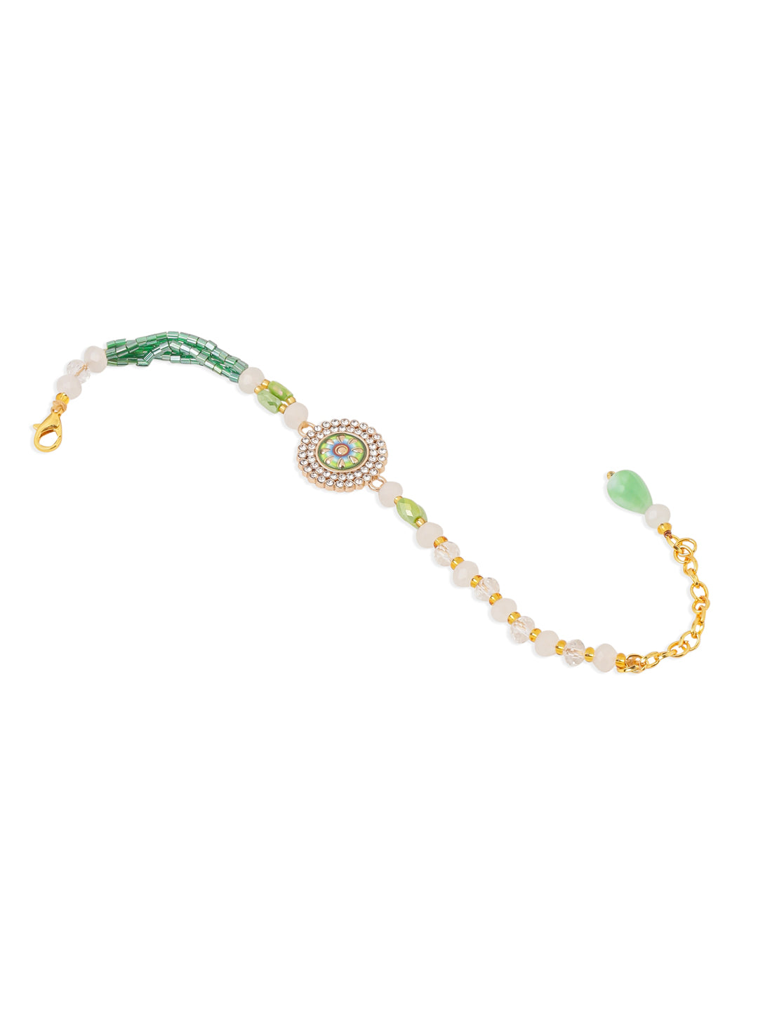 NVR Women Green Artificial Stones & Beads Floral Wraparound Rakhi, Combo for Rakshabandhan