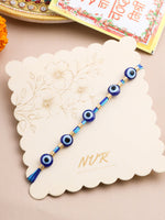 Thumbnail for NVR Men's Blue Evil Eye Thread Rakhi with Roli Chawal Chandan & Mishri