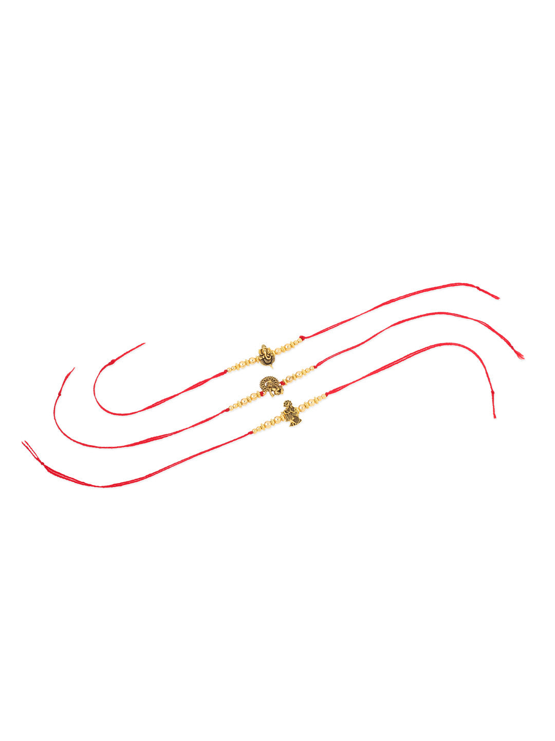 NVR Men Set of 3 Gold Toned Designer Ganesh Ji Thread Rakhi, Combo for Rakshabandhan
