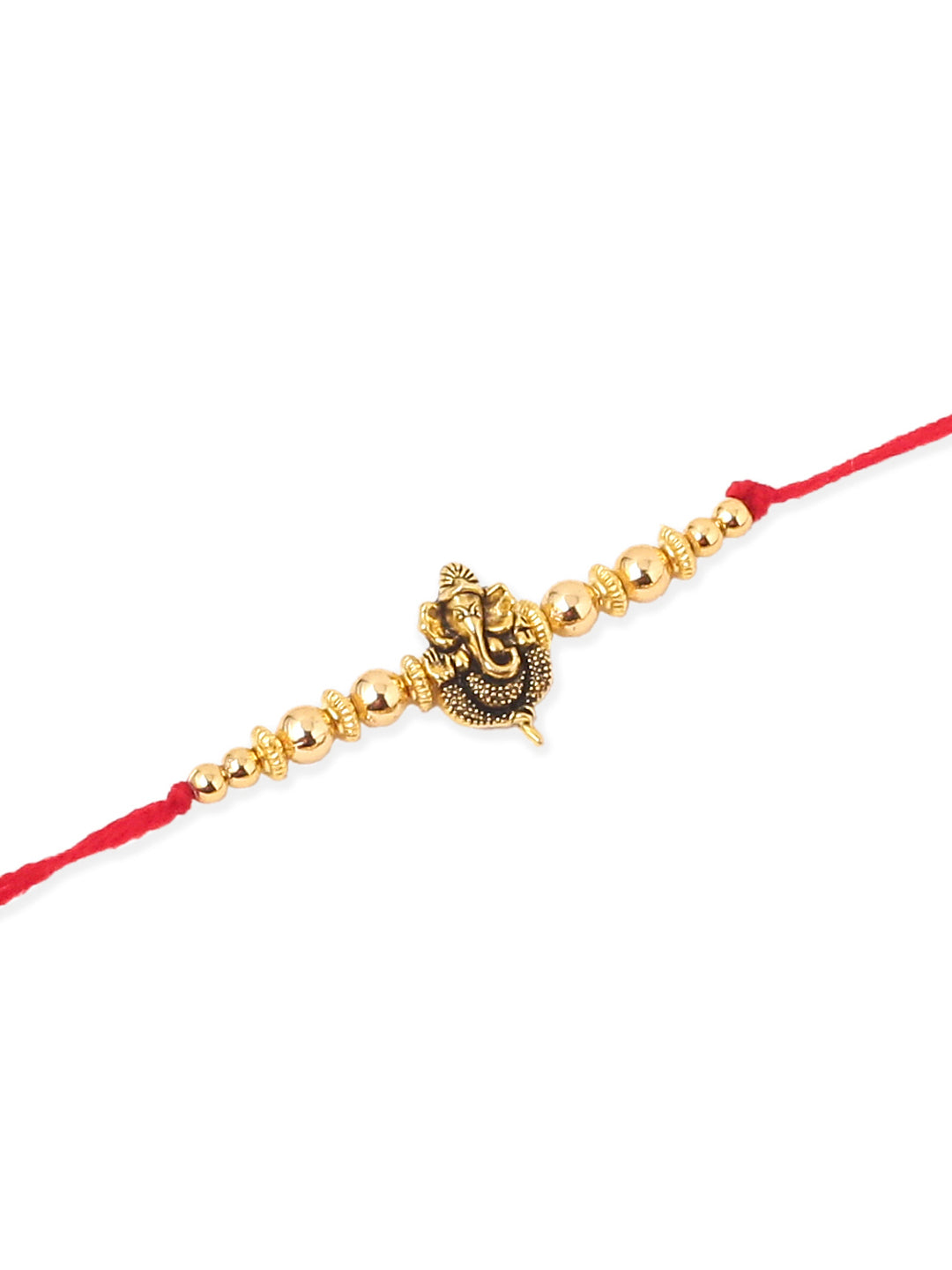 NVR Men Set of 3 Gold Toned Designer Ganesh Ji Thread Rakhi with Roli Chawal Chandan & Mishri