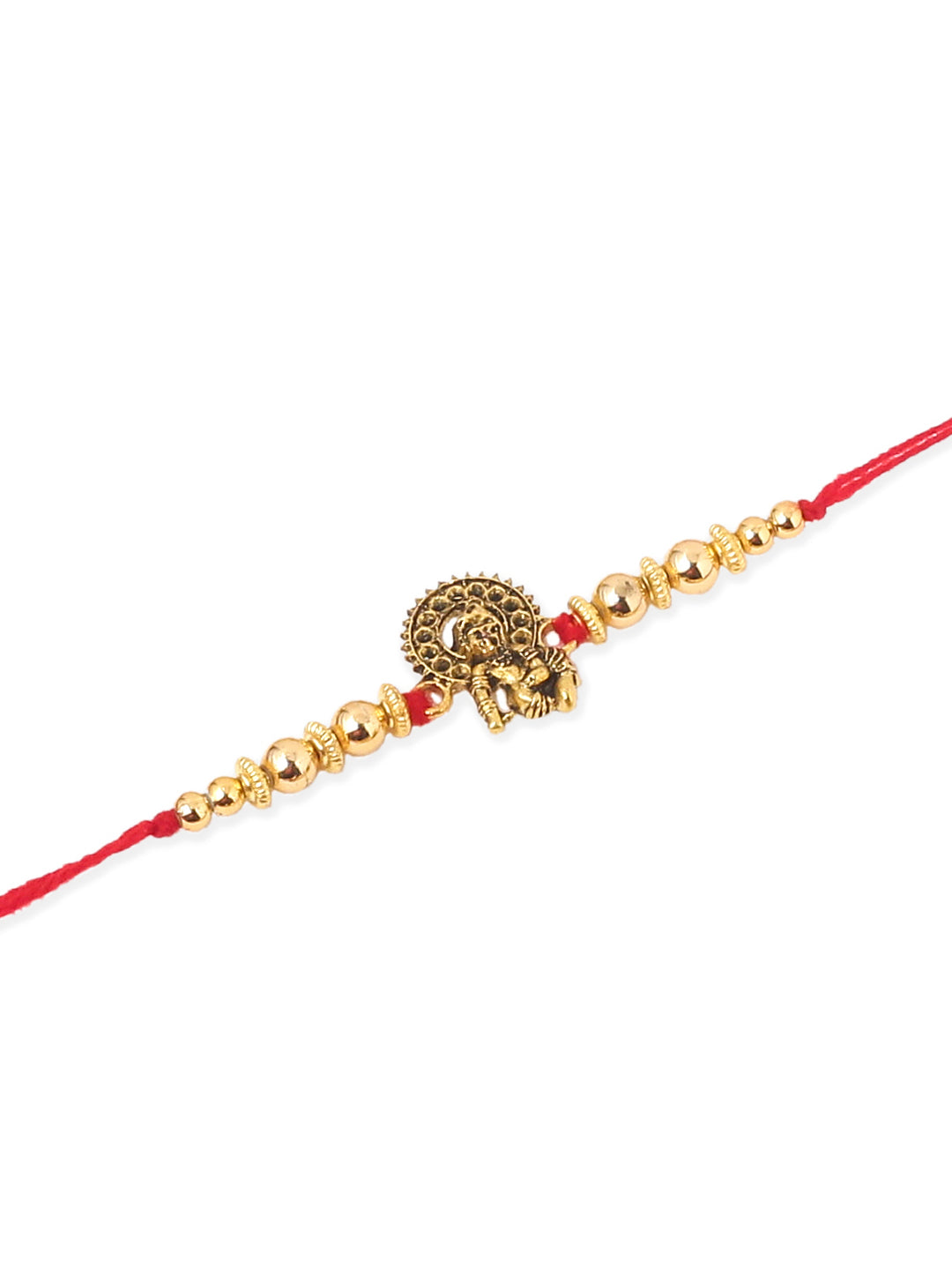NVR Men Set of 3 Gold Toned Designer Ganesh Ji Thread Rakhi with Roli Chawal Chandan & Mishri