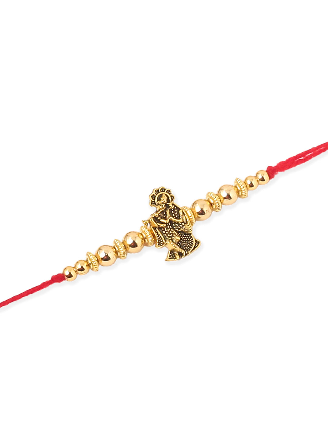 NVR Men Set of 3 Gold Toned Designer Ganesh Ji Thread Rakhi with Roli Chawal Chandan & Mishri