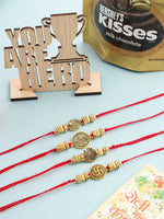 Thumbnail for NVR Men Set of 4 Gold Toned Artificial Stones Swastik Design Thread Rakhi Combo