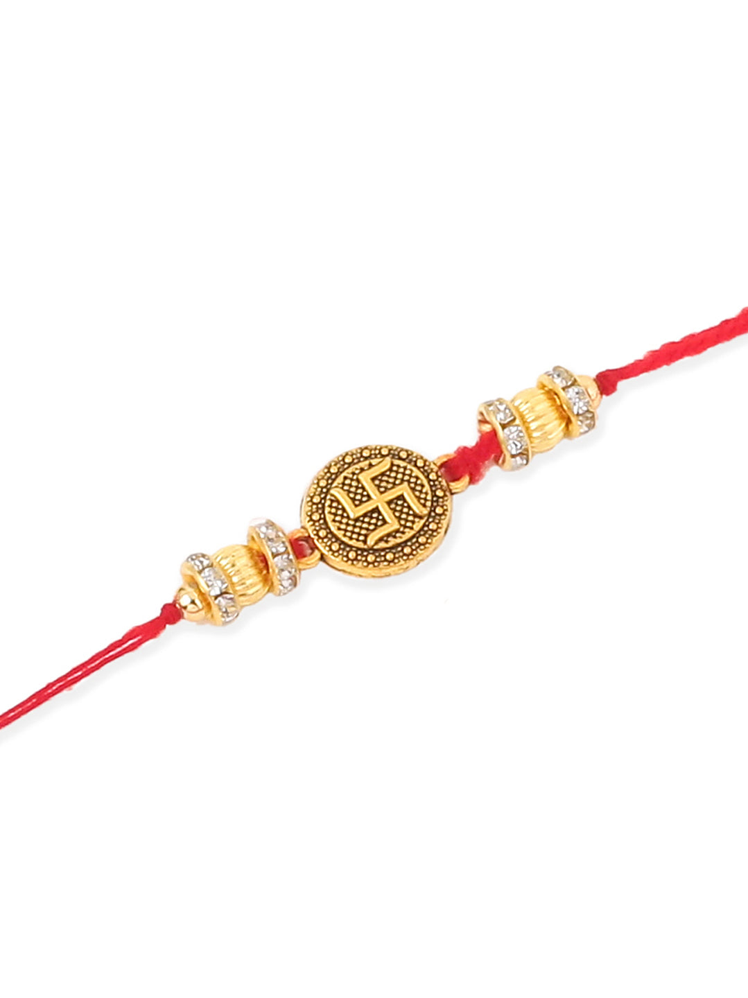 NVR Men Set of 4 Gold Toned Artificial Stones Swastik Design Thread Rakhi Combo