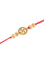Thumbnail for NVR Men Set of 4 Gold Toned Artificial Stones Swastik Design Thread Rakhi with Roli Chawal Chandan & Mishri