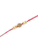 Thumbnail for NVR Men Set of 4 Gold Toned Artificial Stones Swastik Design Thread Rakhi with Roli Chawal Chandan & Mishri