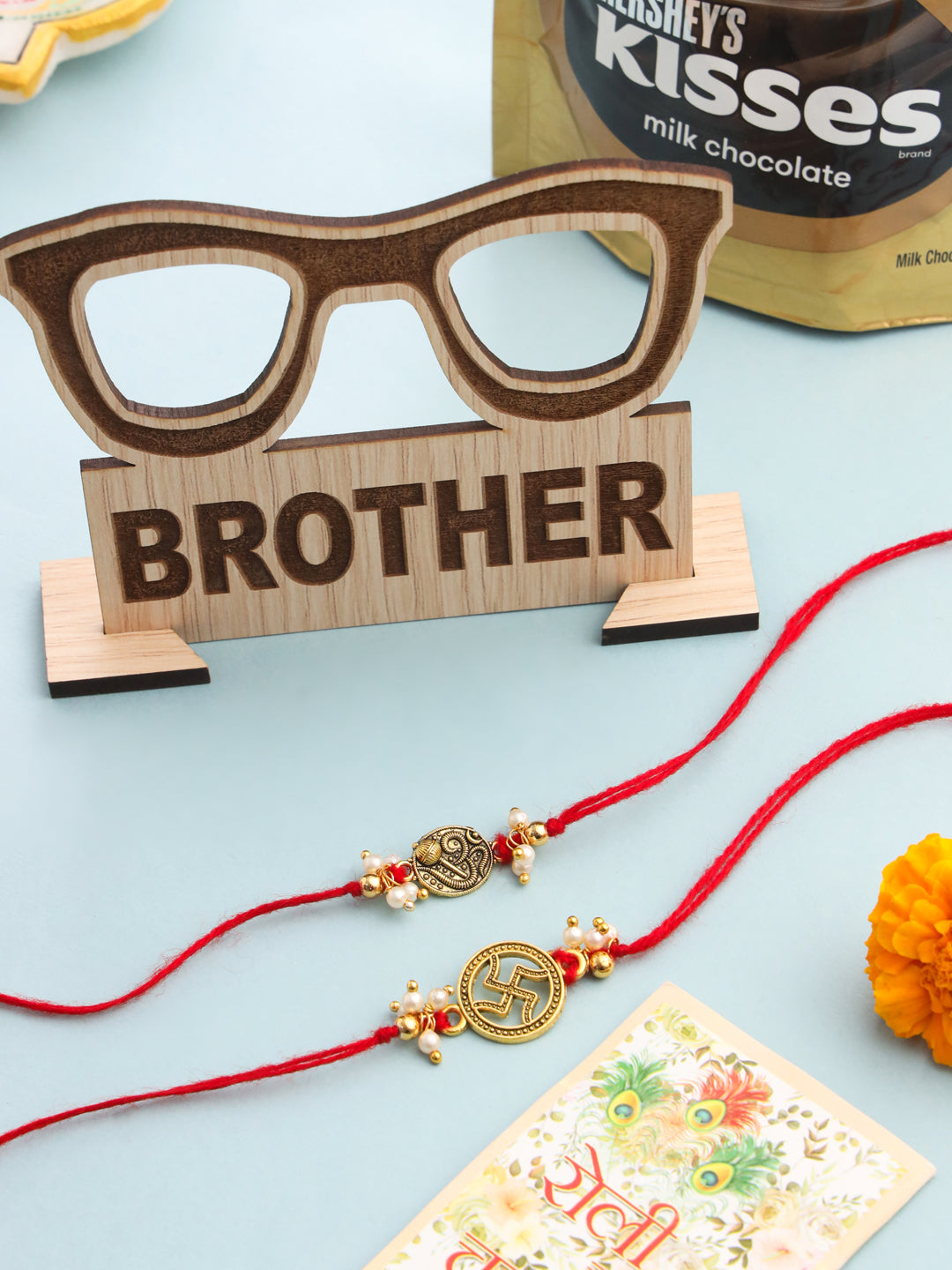 NVR Men Set of 2 Gold Toned Pearls Swastik Desgin Thread Rakhi, Combo for Rakshabandhan - Distacart