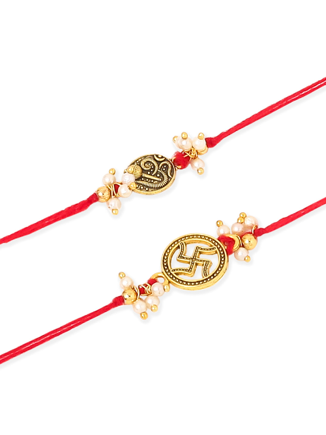 NVR Men Set of 2 Gold Toned Pearls Swastik Desgin Thread Rakhi, Combo for Rakshabandhan - Distacart