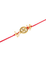 Thumbnail for NVR Men Set of 2 Gold Toned Pearls Swastik Desgin Thread Rakhi with Roli Chawal Chandan & Mishri