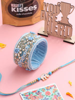 Thumbnail for NVR Set of 2 Blue Artificial Stones & Beads Floral Bhaiya Bhabhi Rakhi Combo