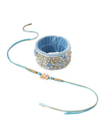 Thumbnail for NVR Set of 2 Blue Artificial Stones & Beads Floral Bhaiya Bhabhi Rakhi Combo