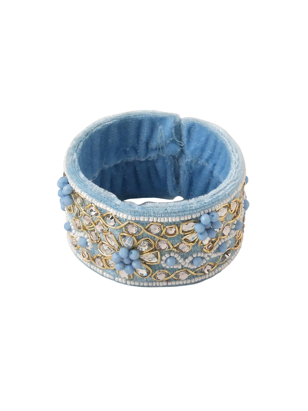 NVR Set of 2 Blue Artificial Stones & Beads Floral Bhaiya Bhabhi Rakhi Combo