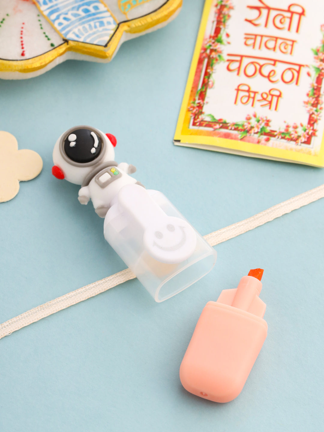 NVR Kids Cartoon Designer Peach Thread Rakhi with Roli Chawal Chandan & Mishri - Distacart