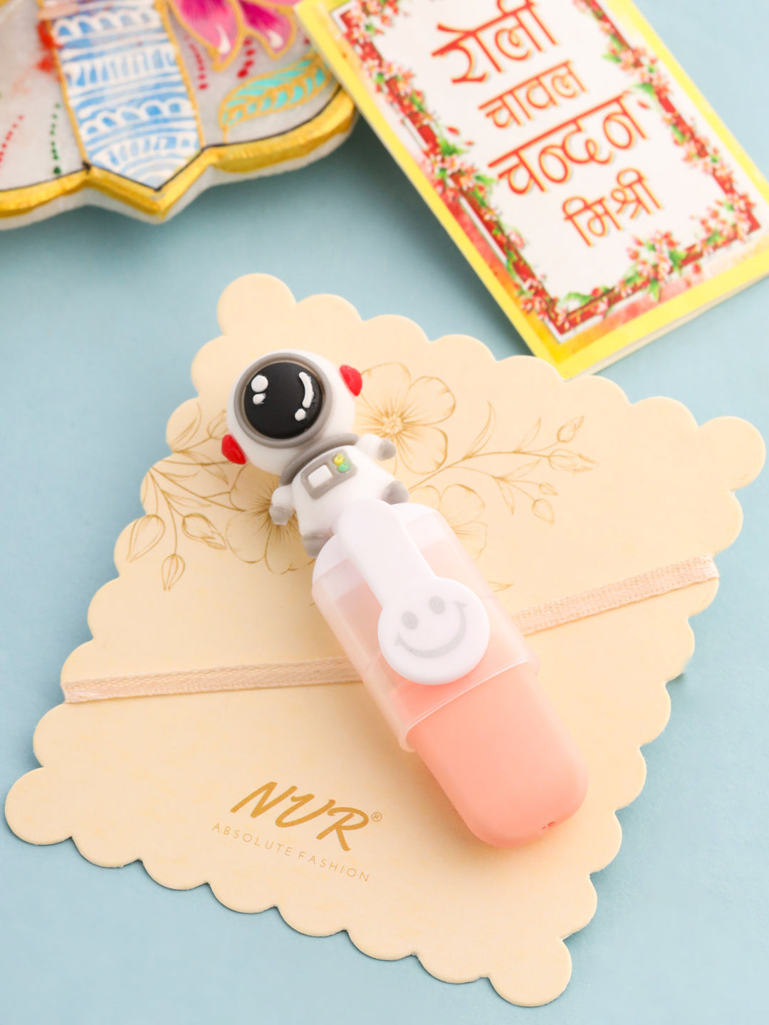 NVR Kids Cartoon Designer Peach Thread Rakhi with Roli Chawal Chandan & Mishri