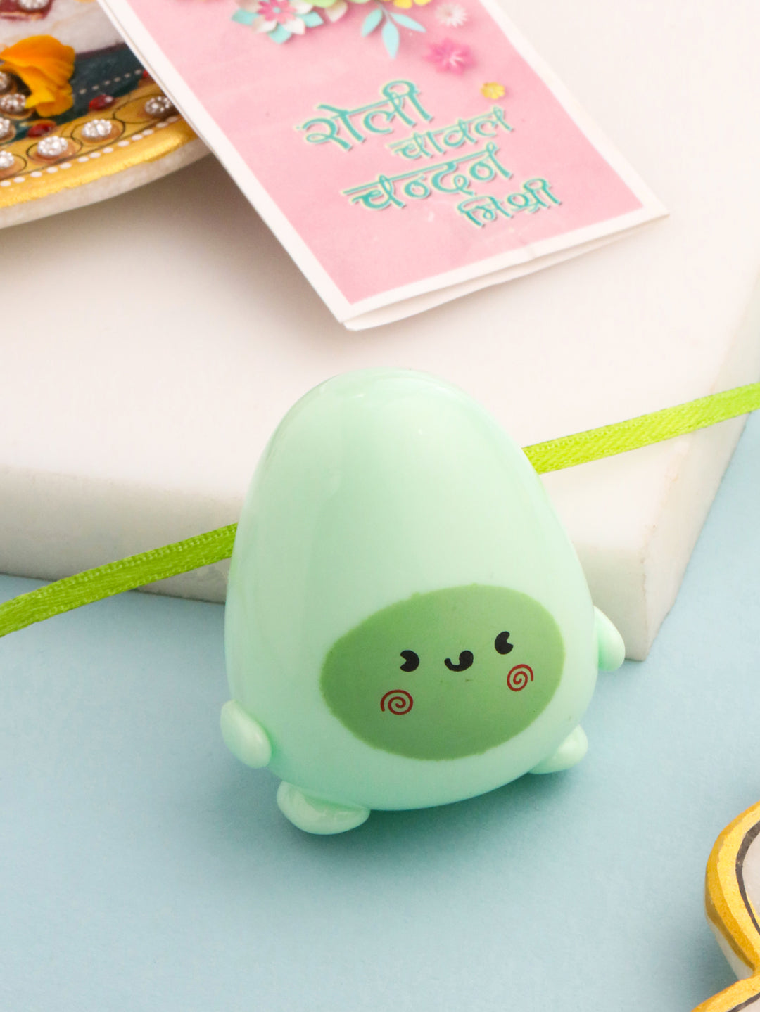 NVR Kids Handmade Green Thread Rakhi with Roli Chawal Chandan & Mishri - Distacart