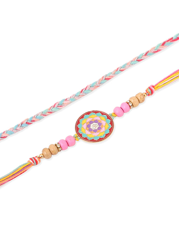 NVR Men Set of 2 Multicolor Artificial Stones & Beads Thread Rakhi with Roli Chawal Chandan & Mishri