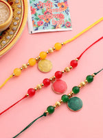 Thumbnail for NVR Men Set of 3 Multicolor Artificial Beads Thread Rakhi with Roli Chawal Chandan & Mishri
