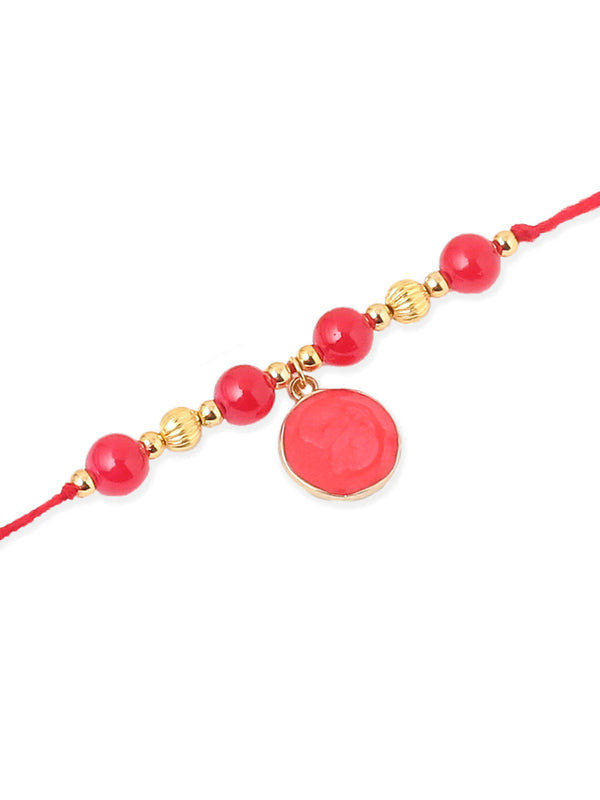 NVR Men Set of 3 Multicolor Artificial Beads Thread Rakhi with Roli Chawal Chandan & Mishri