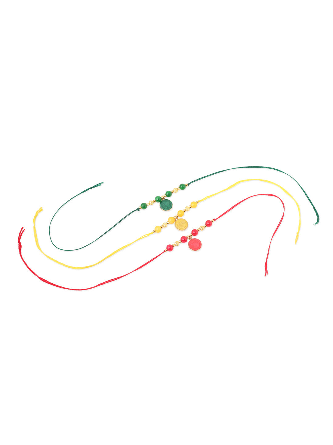 NVR Men Set of 3 Multicolor Artificial Beads Thread Rakhi with Roli Chawal Chandan & Mishri
