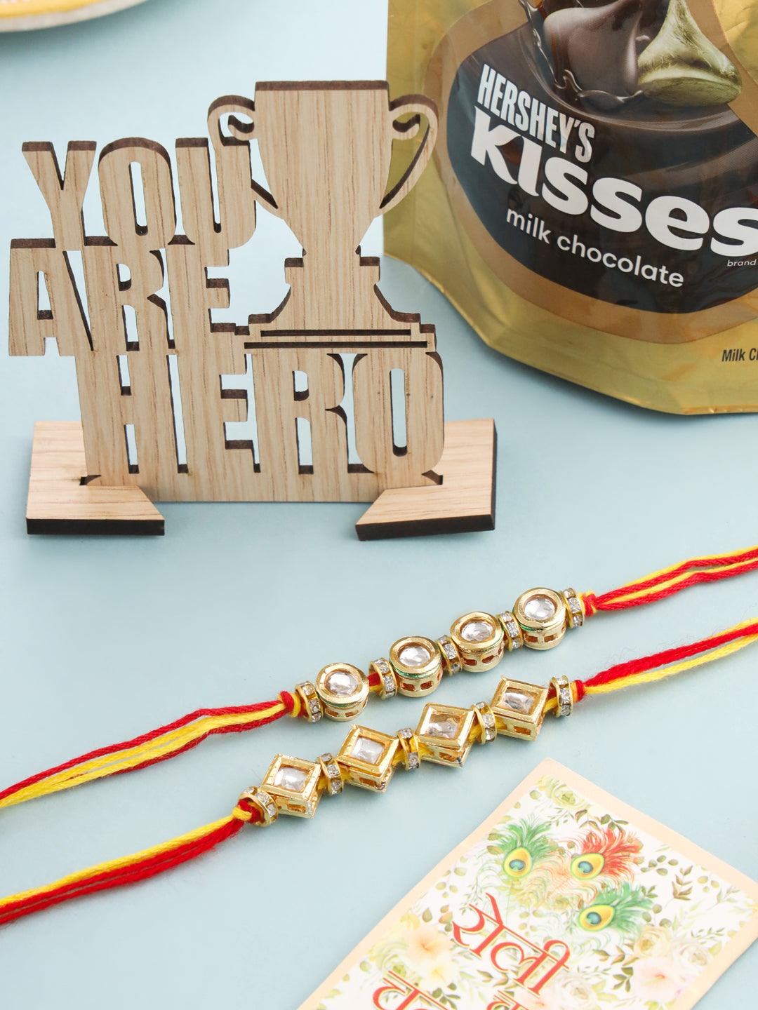 NVR Men's Set of 2 Multicolor Kundan Studded Thread Rakhi, Combo for Rakshabandhan - Distacart