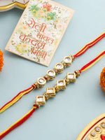 Thumbnail for NVR Men Set of 2 Multicolor Kundan Studded Thread Rakhi with Roli Chawal Chandan & Mishri