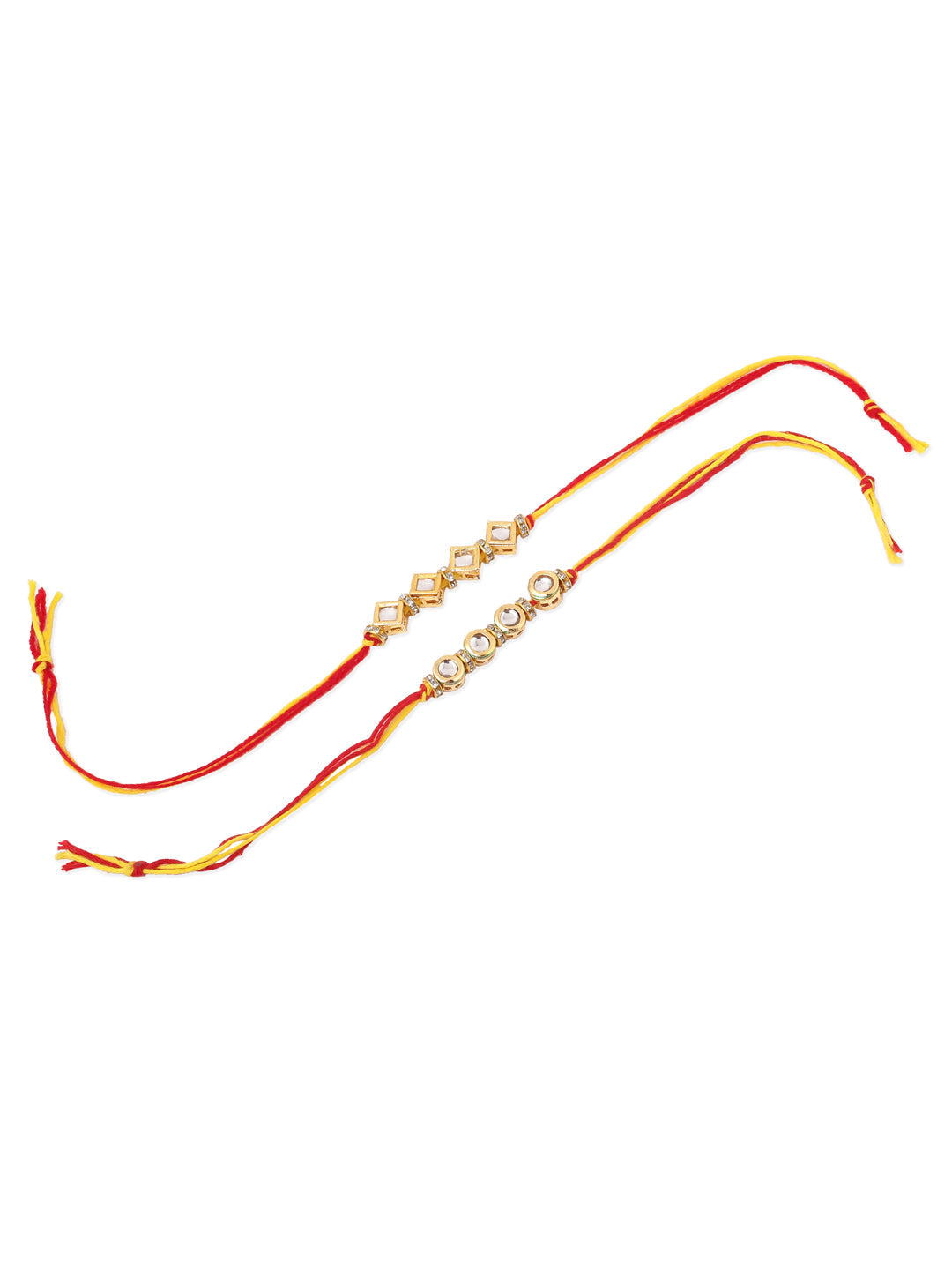 NVR Men Set of 2 Multicolor Kundan Studded Thread Rakhi with Roli Chawal Chandan & Mishri