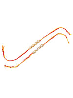 Thumbnail for NVR Men Set of 2 Multicolor Kundan Studded Thread Rakhi with Roli Chawal Chandan & Mishri