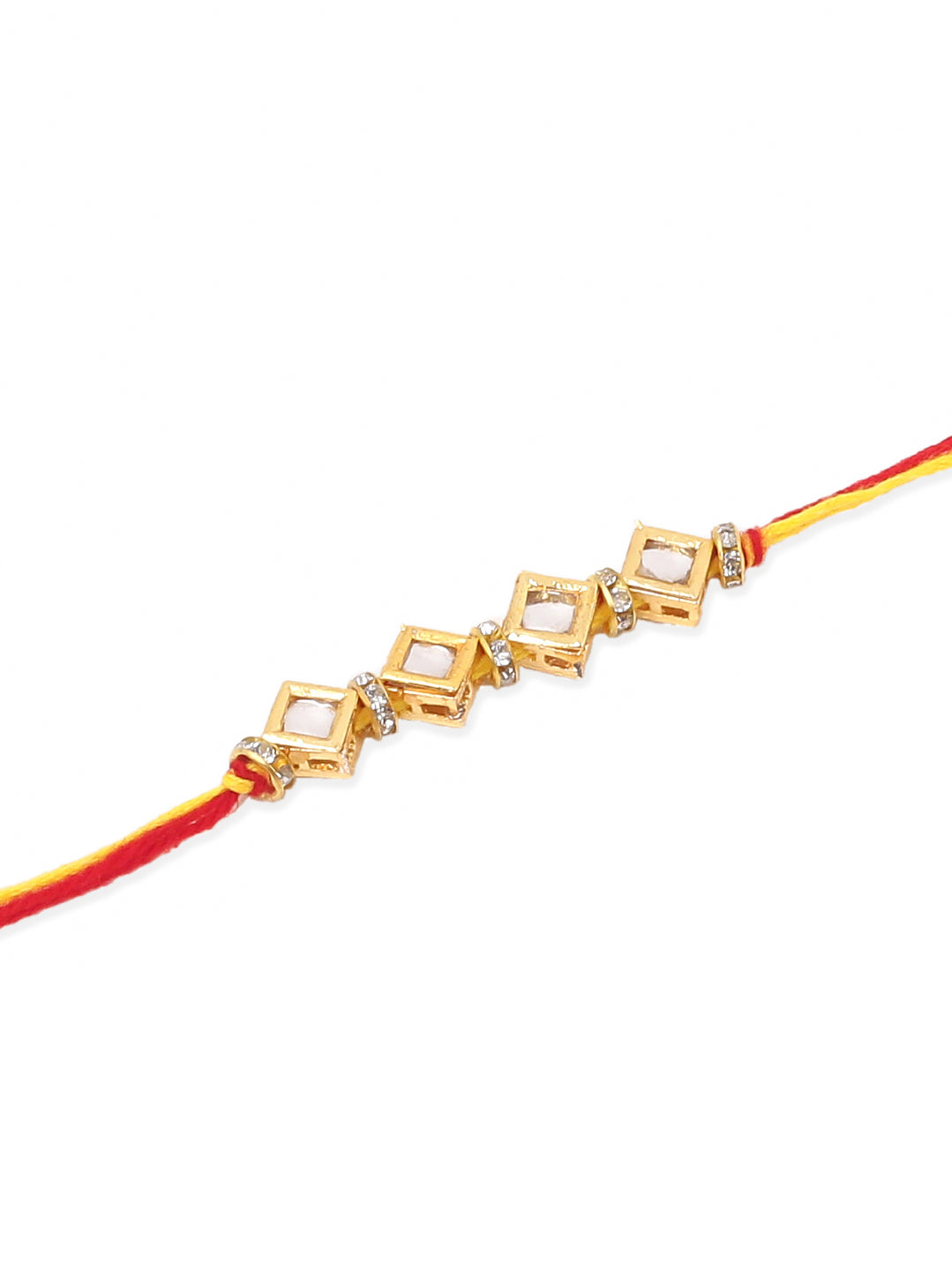NVR Men Set of 2 Multicolor Kundan Studded Thread Rakhi with Roli Chawal Chandan & Mishri