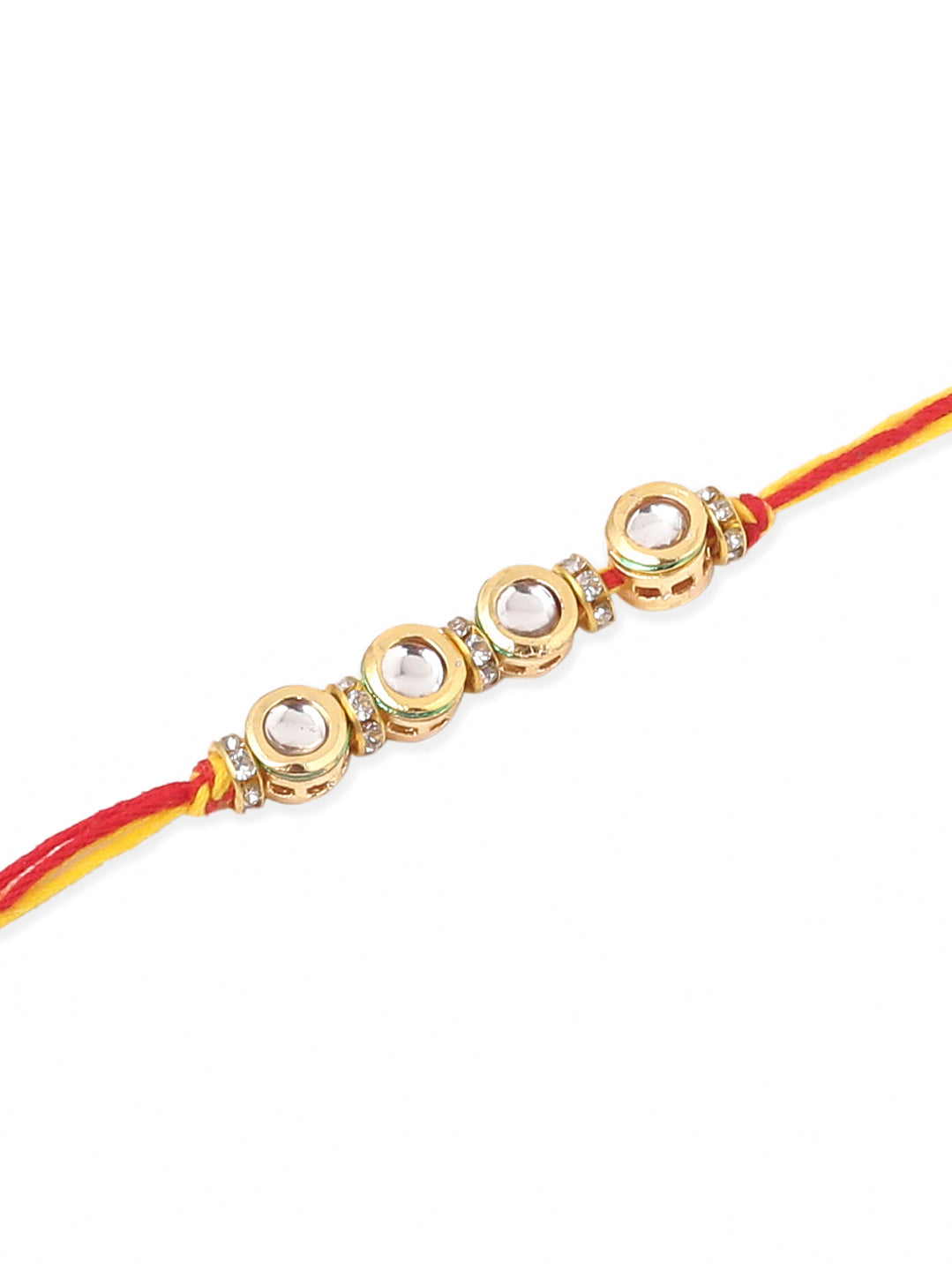 NVR Men Set of 2 Multicolor Kundan Studded Thread Rakhi with Roli Chawal Chandan & Mishri