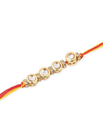 Thumbnail for NVR Men Set of 2 Multicolor Kundan Studded Thread Rakhi with Roli Chawal Chandan & Mishri