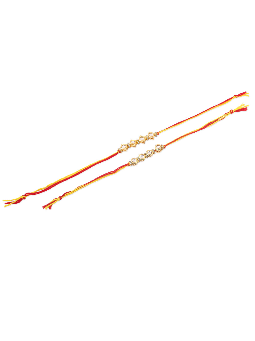 NVR Men Set of 2 Multicolor Kundan Studded Thread Rakhi with Roli Chawal Chandan & Mishri
