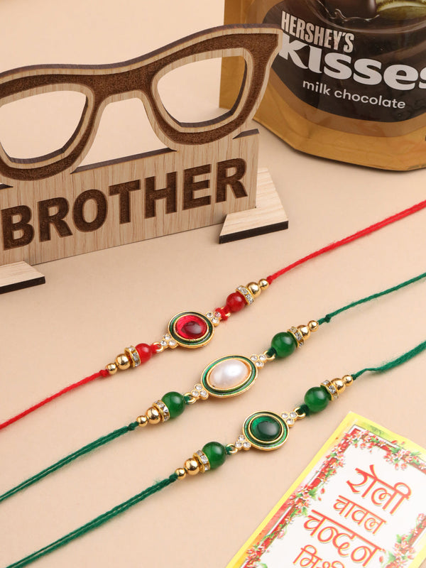 NVR Men Set of 3 Multicolor Artificial Beads & Pearls Thread Rakhi Combo