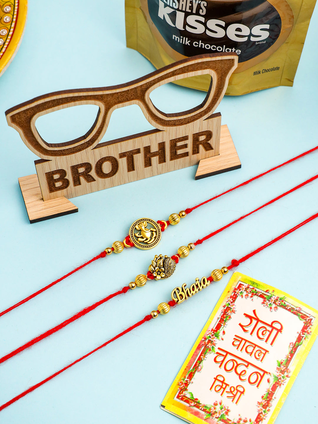 NVR Men's Set of 3 Gold Toned Thread Rakhi Set, Combo for Rakshabandhan - Distacart