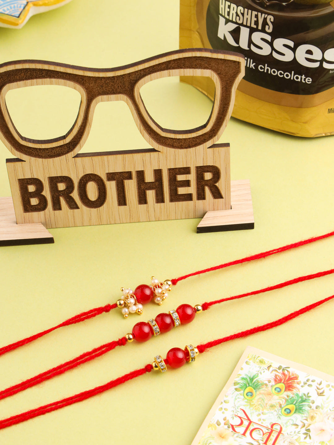 NVR Men Set of 3 Red Artificial Beads & Pearls Thread Rakhi, Combo for Rakshabandhan - Distacart