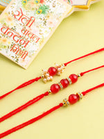 Thumbnail for NVR Men Set of 3 Red Artificial Beads & Pearls Thread Rakhi with Roli Chawal Chandan & Mishri