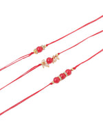 Thumbnail for NVR Men Set of 3 Red Artificial Beads & Pearls Thread Rakhi with Roli Chawal Chandan & Mishri