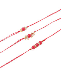 Thumbnail for NVR Men Set of 3 Red Artificial Beads & Pearls Thread Rakhi with Roli Chawal Chandan & Mishri