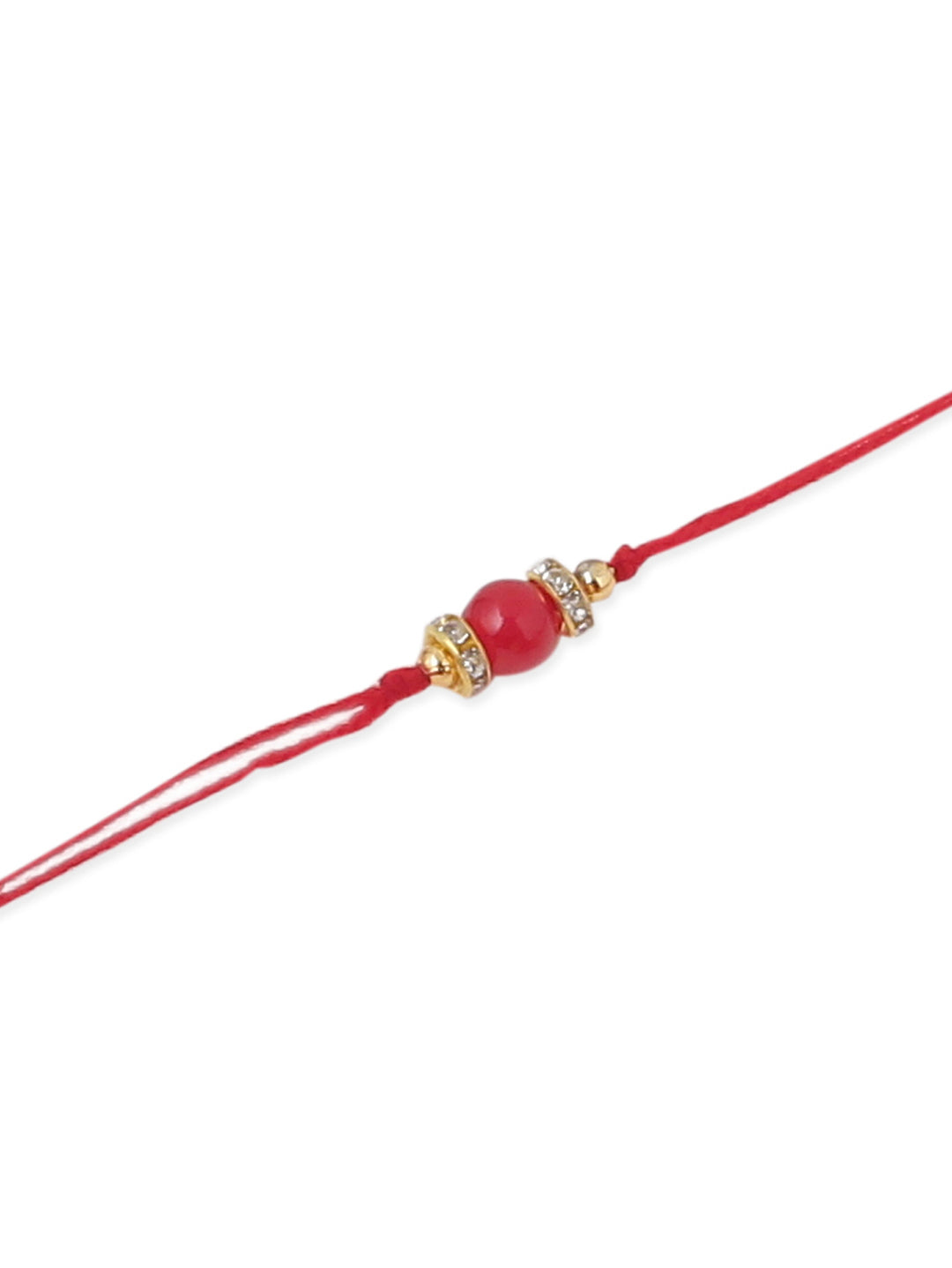 NVR Men Set of 3 Red Artificial Beads & Pearls Thread Rakhi with Roli Chawal Chandan & Mishri