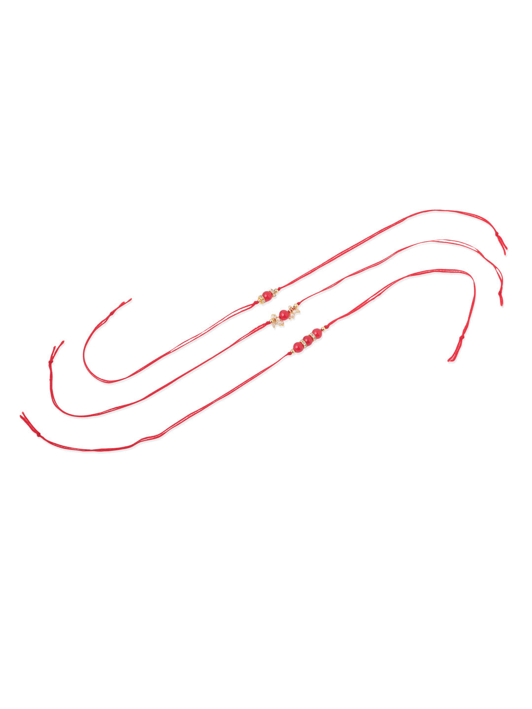 NVR Men Set of 3 Red Artificial Beads & Pearls Thread Rakhi with Roli Chawal Chandan & Mishri
