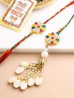 Thumbnail for NVR Set of 2 Artificial Beads & Sea Shell Floral Design Bhaiya Bhabhi Rakhi with Roli Chawal Chandan & Mishri