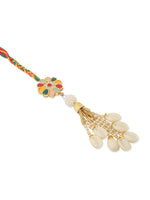 Thumbnail for NVR Set of 2 Artificial Beads & Sea Shell Floral Design Bhaiya Bhabhi Rakhi with Roli Chawal Chandan & Mishri