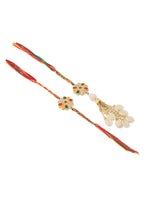 Thumbnail for NVR Set of 2 Artificial Beads & Sea Shell Floral Design Bhaiya Bhabhi Rakhi with Roli Chawal Chandan & Mishri