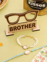 Thumbnail for NVR Set of 2 White Pearls & Artificial Beads Bhaiya Bhabhi Rakhi Set, Combo for Rakshabandhan