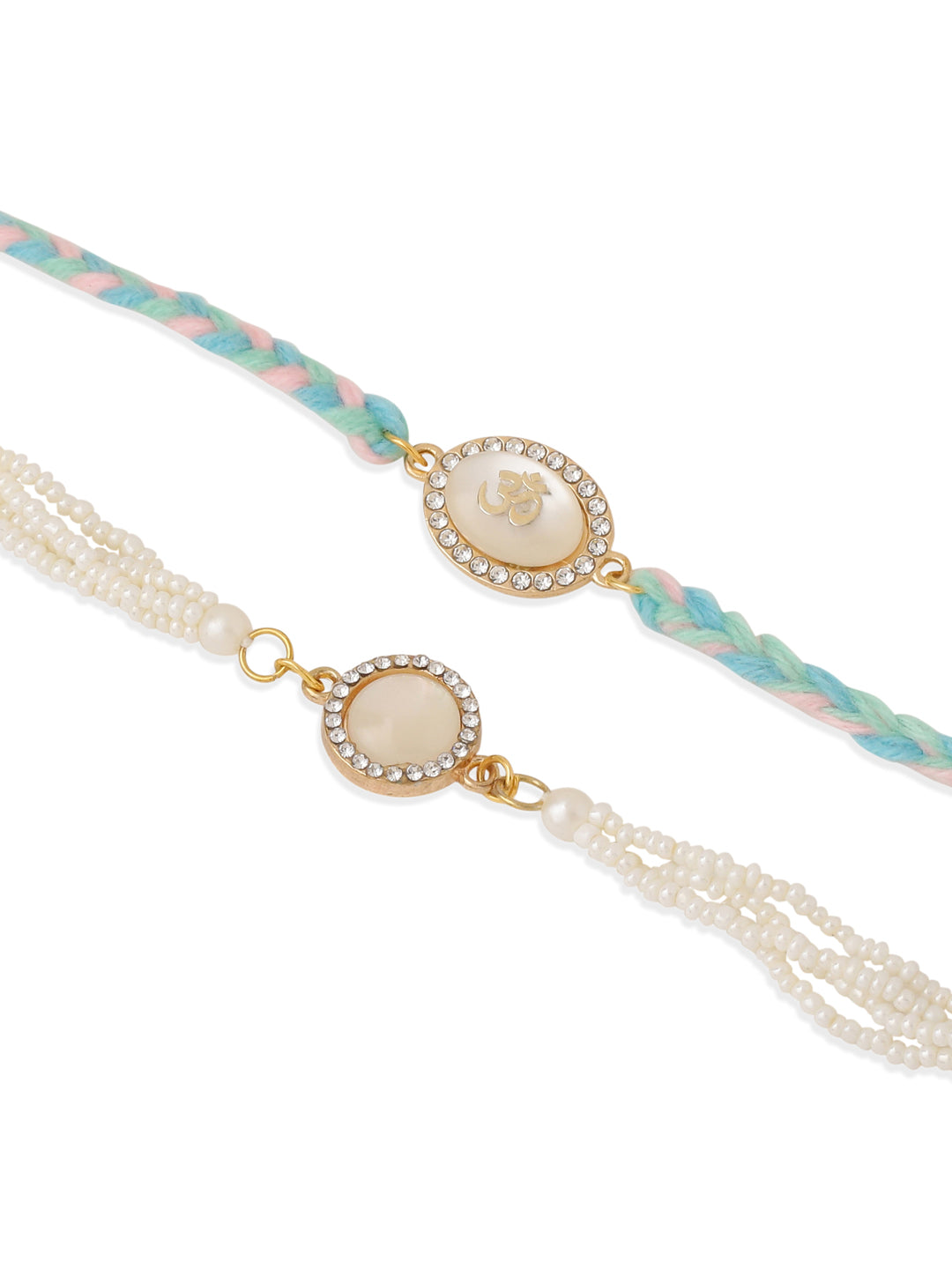 NVR Set of 2 White Pearls & Artificial Beads Bhaiya Bhabhi Rakhi Set, Combo for Rakshabandhan - Distacart