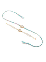 Thumbnail for NVR Set of 2 White Pearls & Artificial Beads Bhaiya Bhabhi Rakhi with Roli Chawal Chandan & Mishri