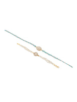 Thumbnail for NVR Set of 2 White Pearls & Artificial Beads Bhaiya Bhabhi Rakhi with Roli Chawal Chandan & Mishri