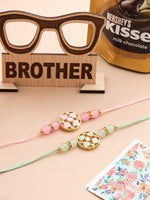 Thumbnail for NVR Men Set of 2 Artificial Stones & Beads Floral Design Thread Rakhi Combo