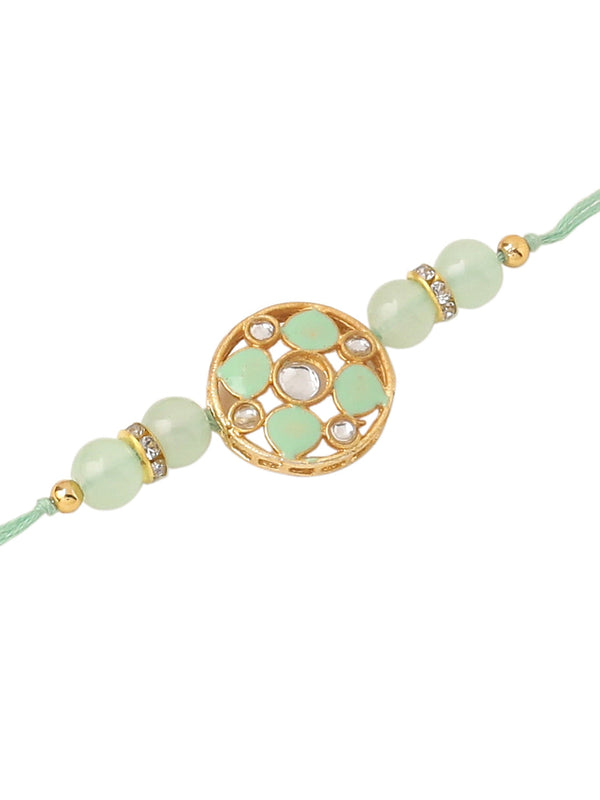 NVR Men Set of 2 Artificial Stones & Beads Floral Design Thread Rakhi Combo